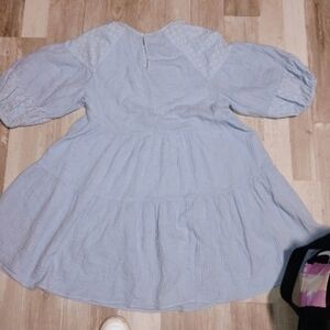 Zara Light Blue Midi Dress with Puff Sleeves Boho Sz M